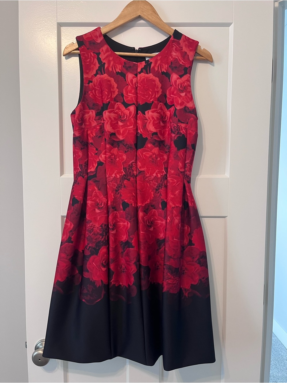 Calvin Klein Red Floral Fit-and-Flare Midi Dress